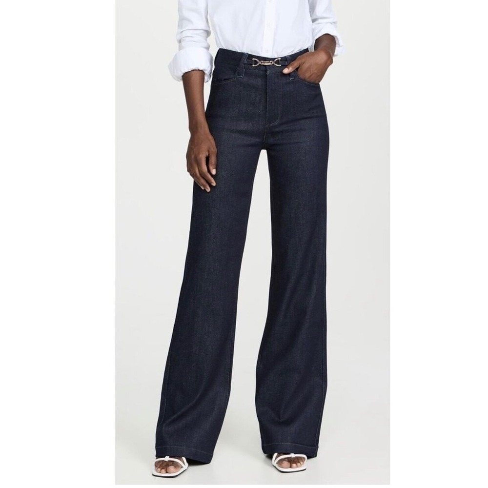 Paige RARE Montecito Leenah Horsebit Belt Closure Dark Wash Wide Leg Jeans Sz 28